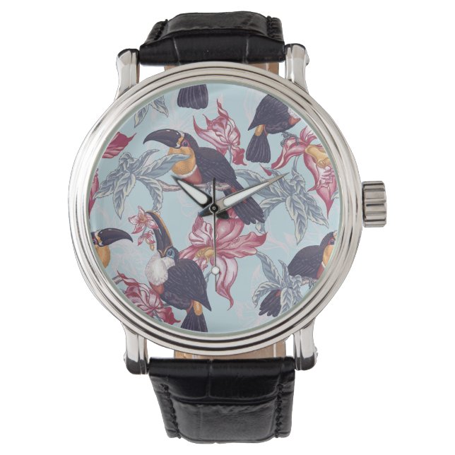 Montre Toucans Avec Fleurs Exotiques (devant)