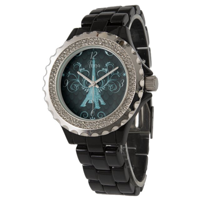 Montre Tour Eiffel Turquoise Floral (Incliné)