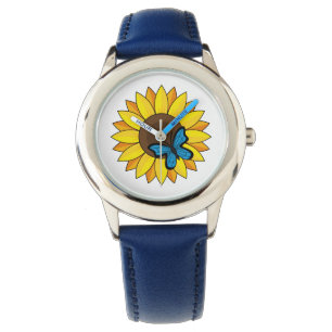 Montre Tournesol et papillon bleu