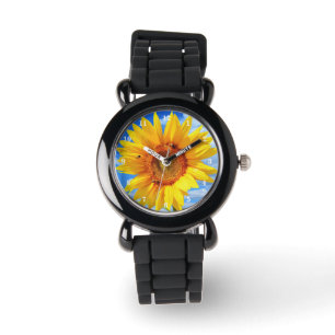 Montre Tournesol jaune et abeilles sur le ciel bleu - été