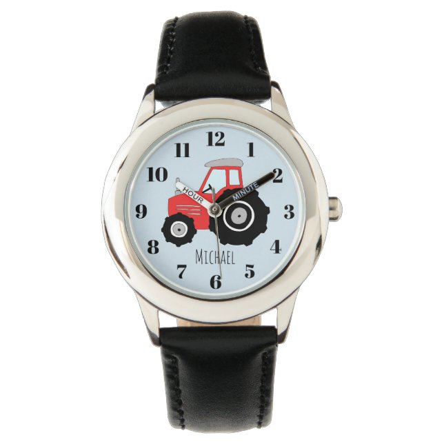 Montre Tracteur de ferme rouge avec nom Enfants (devant)