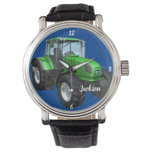 Montre Tracteur de ferme vert moderne personnalisé