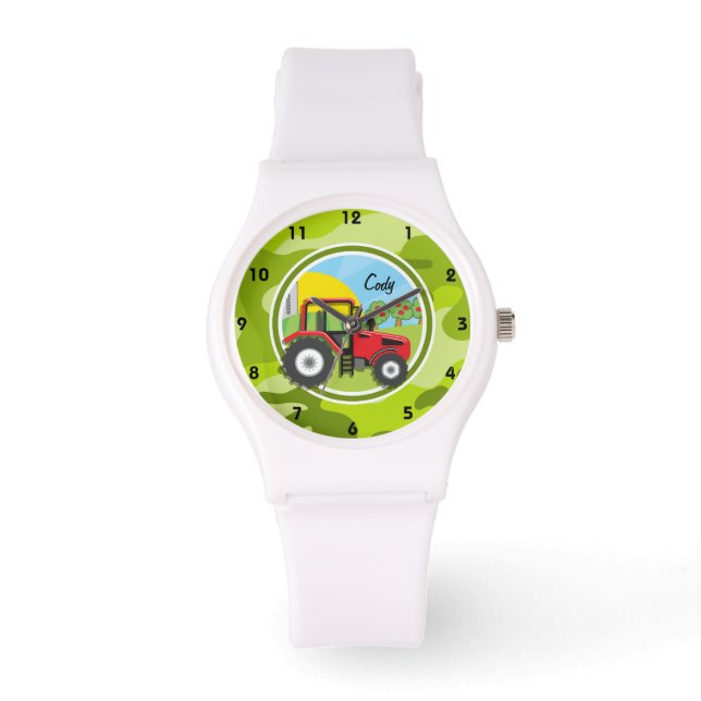 Montre Tracteur rouge; camo vert vif, camouflage (Recto)