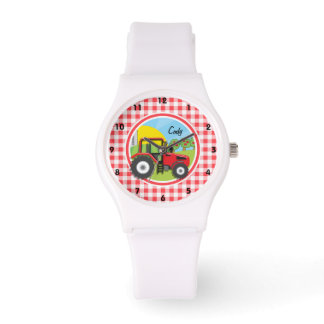 Montre Tracteur rouge sur En vichy rouge et blanc