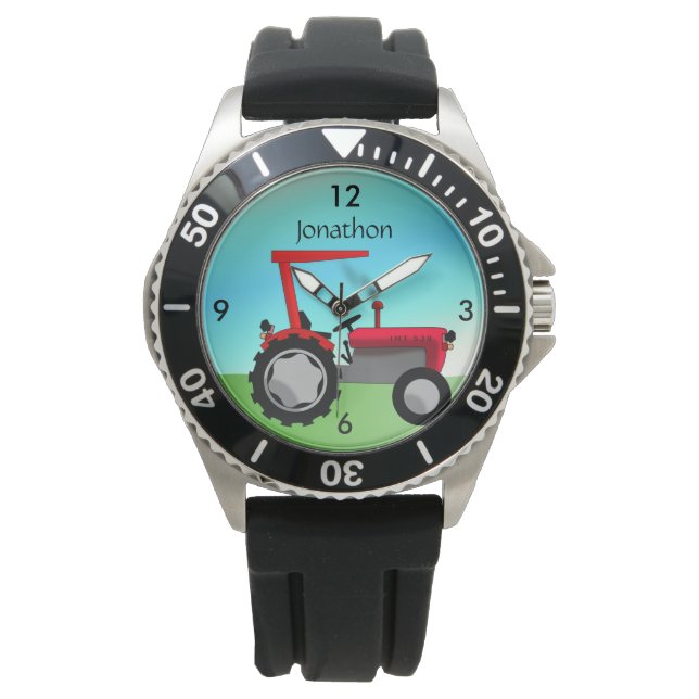 Montre Tracteur Vintage Red Farm personnalisé (devant)
