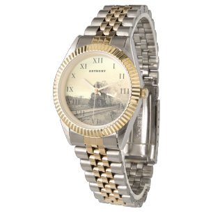 Montre Train Locomotive vintage Anniversaire Voyage noir