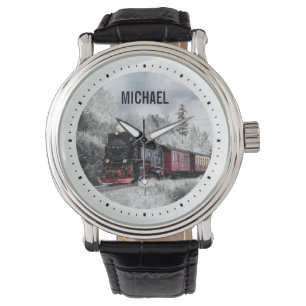 Montre Train vintage traversant le paysage hivernal