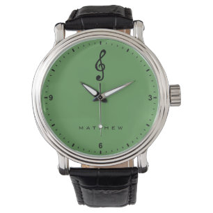 Montre Treble Clef Musical Note Musique Plaque Nom Vert