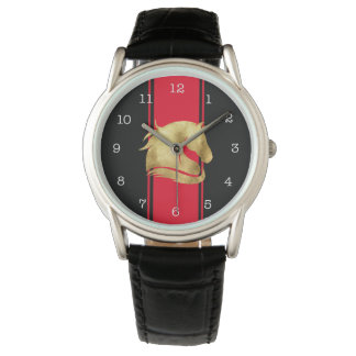 Montre Trendy Red Racing Stripes Gold Horse