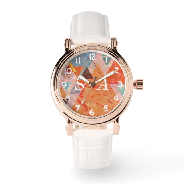 Montre Triangles abstrait motif de bloc de couleur géomét (Recto)