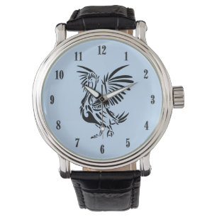 Montre Tribal Pelican Art Noir Numéros Bleu