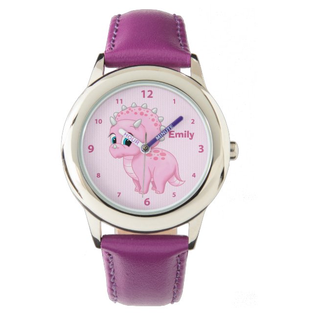 Montre Tricératops Bébé Rose Cute Dinosaur (devant)