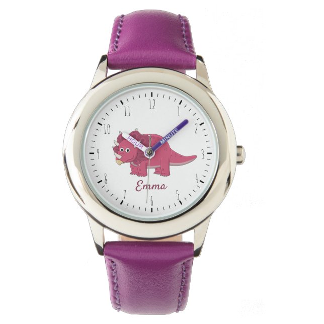 Montre Tricératops mignonnes violet dinosaures enfants re (devant)