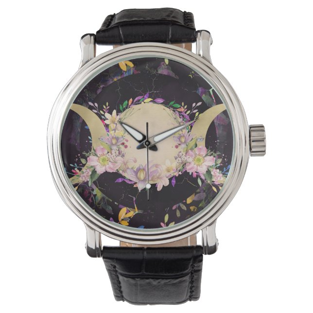 Montre Triple Lune - Triple Déesse - Aquarelle (devant)