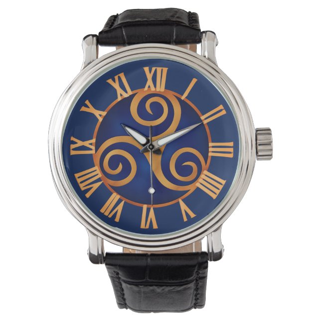 Montre Triskelion celtique (bleu) personnalisé (devant)