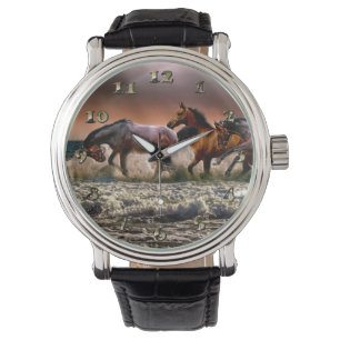 Montre Trois chevaux en cavale dans l'océan