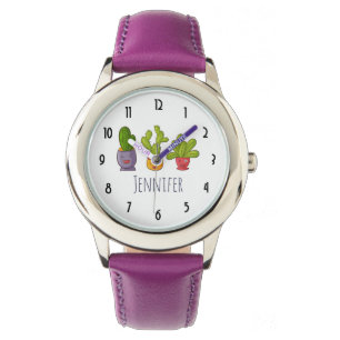 Montre Trois mignons cactus dans des pots de fleurs Illus