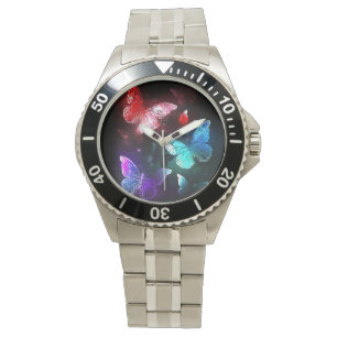 Montre Trois papillons brillants sur l'arrière - plan de 