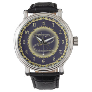 Montre Trombone ~ Scroll musical ~ Gold/Navy Blue ~