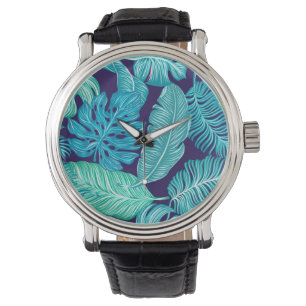 Montre Tropical Green Blue Feuille Motif Watch