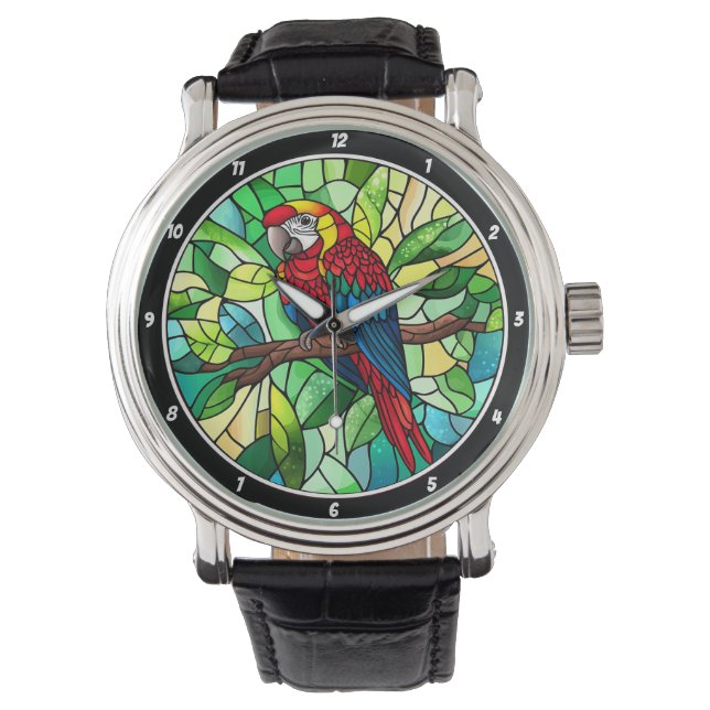 Montre Tropical Kaleidoscope" - Stained Glass Parrot (devant)