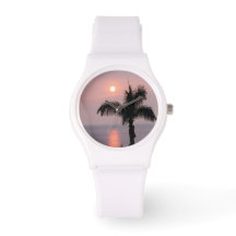 Tropical Pink Sunset Sky et Palm SportWatch