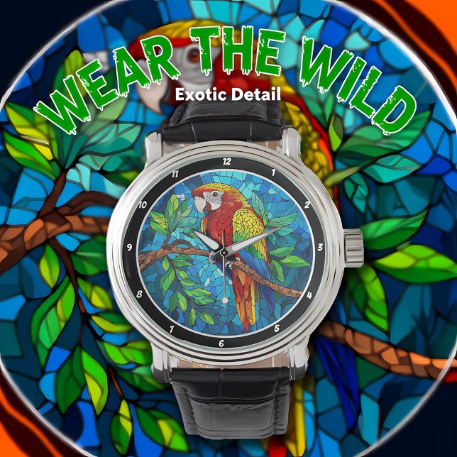 Montre Tropical Radiance" - Stained Glass Macaw (Créateur téléchargé)