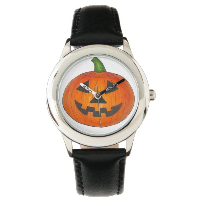 Montre Trou ou traiter Halloween Citrouille Orange sculpt (devant)