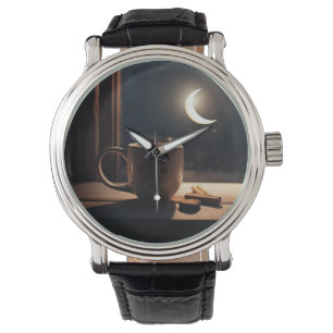 Montre Trouver la tranquillité en hiver avec café et lune