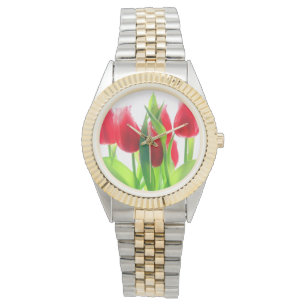 Montre Tulipes rouges sur blanc