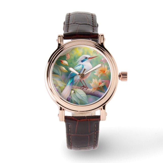 Montre Turquoise aile  crête blanche Imaginaire Oiseau (Recto)