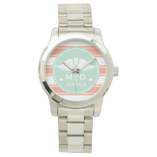 Montre Turquoise et corail Strieus Caduceus MD Doctor