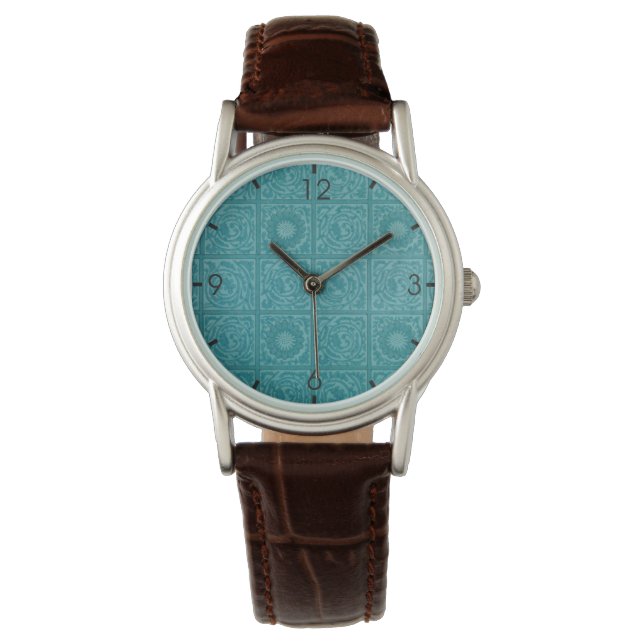 Montre Turquoise Tile Motif (par William Morris) (devant)