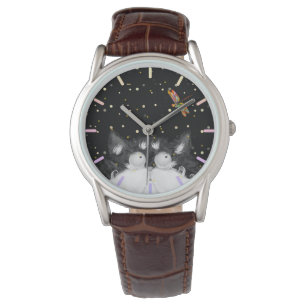 Montre Tuxedo Cat surpris par la libellule