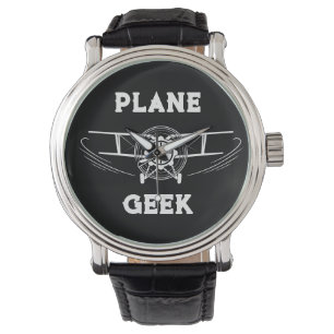 Montre Typographie de l'avion et GEEK de l'avion, Noir, S