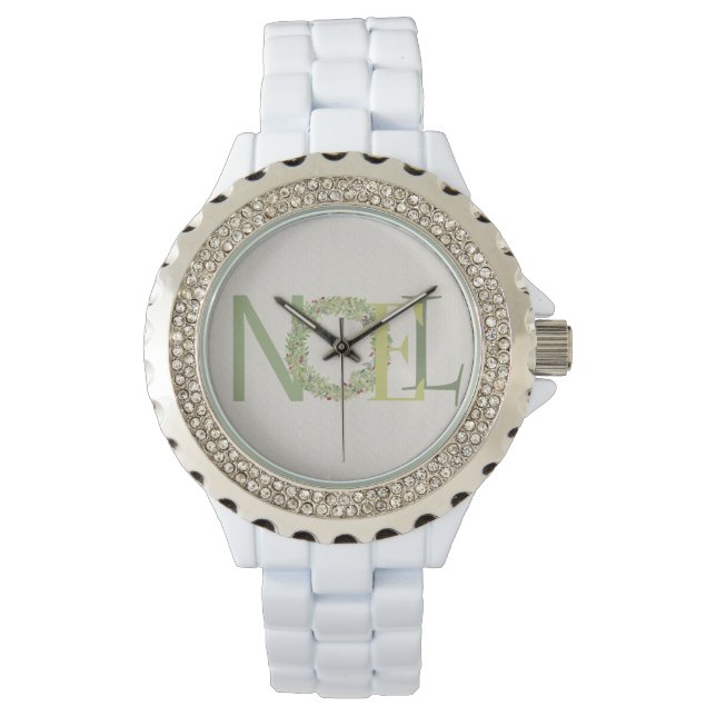 Montre Typographie NOEL avec couronne de Noël (devant)