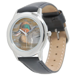 Montre Un canard Turquoise à ailes vertes chatté à l'étan