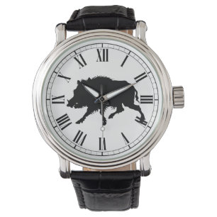 Montre Un sanglier en silhouette noire Chasse Homme