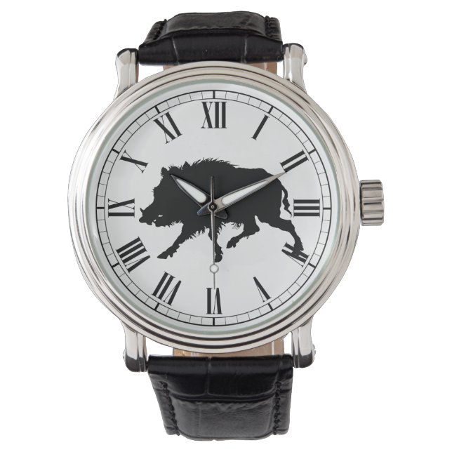 Montre Un sanglier en silhouette noire Chasse Homme (devant)
