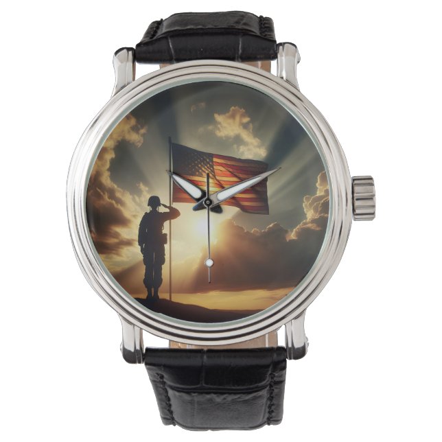 Montre Un Soldat Américain Salue Le Drapeau (devant)