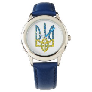 Montre Un trident ukrainien texturé drapeau d'Ukraine cou