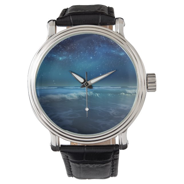 Montre Un voyage océanique bleu sous un ciel étoilé. (devant)