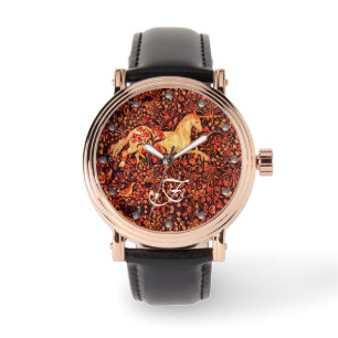 Montre UNICORN, FLEURS, ANIMAUX FORESTIERS Monogramme Flo