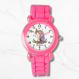 Montre Unicorn mignonne fille Whimsical rose floral