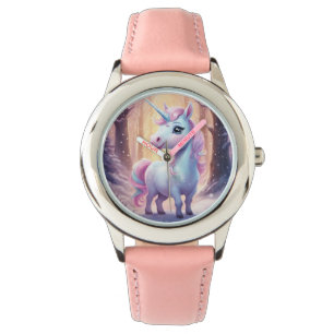 Montre Unicorne - Acier inoxydable rose bracelet en cuir