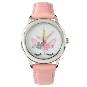 MONTRE UNICORNE DE ROSE PASTEL PERSONNALISÉE