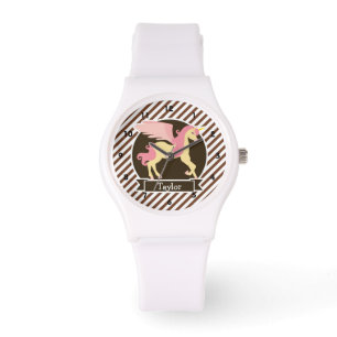 Montre Unicorne d'Imaginaire rose et jaune; bandes blanch