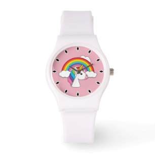Montre Unicorne et arc-en-ciel avec nuages Kawaii