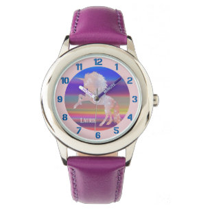 Montre Unicorne rose étincelante sur Abstrait Glow