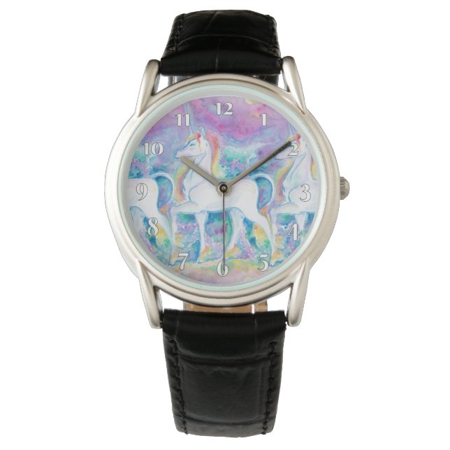 Montre Unicornes aquarelle (devant)